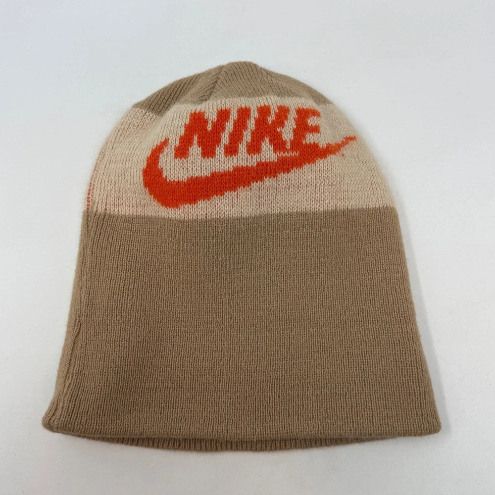 Vintage 80's Nike Sportswear Beanie Brown‎ Tan Orange Knit Hat Made in USA
